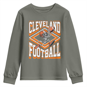 Funny Skeleton Dark Football Youth Sweatshirt CFBB Fan Gift TS12 Military Green Print Your Wear