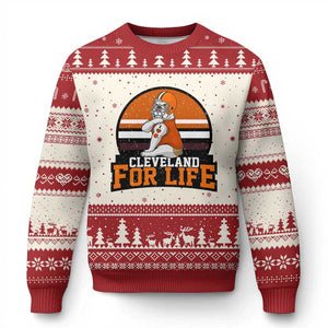 Funny Bulldog Game Day Ugly Christmas Sweater Cleveland For Life TS12 Beige Red Print Your Wear
