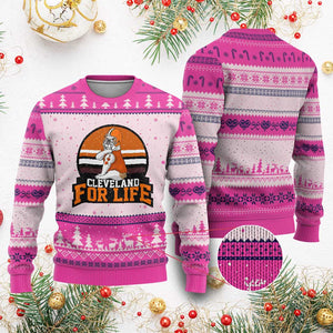 Funny Bulldog Game Day Ugly Christmas Sweater Cleveland For Life TS12 Hot Pink Print Your Wear