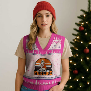 Funny Bulldog Game Day V-Neck Knit Sweater Vest Cleveland For Life TS12 Hot Pink Print Your Wear