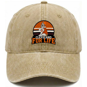 Funny Bulldog Game Day Washed Cotton Baseball Cap Cleveland For Life TS12 Print Your Wear