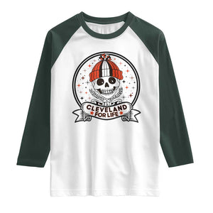 Funny Skeleton Dark Football Lover Raglan Shirt Cleveland For Life TS12 White Dark Forest Green Print Your Wear