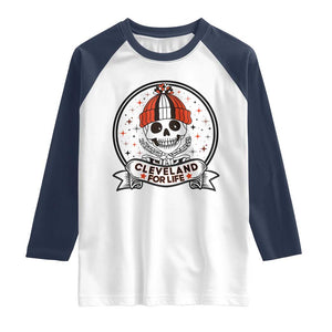 Funny Skeleton Dark Football Lover Raglan Shirt Cleveland For Life TS12 White Navy Print Your Wear