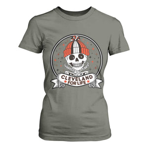 Funny Skeleton Dark Football Lover T Shirt For Women Cleveland For Life TS12 Military Green Print Your Wear