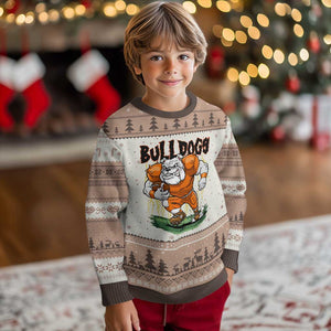 Funny Bulldog Playing Football Ugly Christmas Sweater Game Day Dog Lover TS12 Mocha Mousse Print Your Wear
