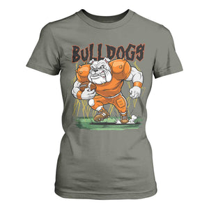 Funny Bulldog Playing Football T Shirt For Women Game Day Dog Lover TS12 Military Green Print Your Wear