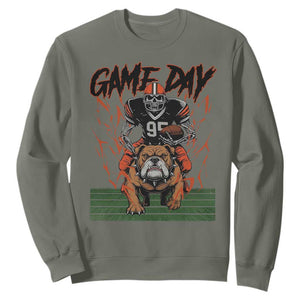 Funny Skeleton Playing Football Sweatshirt Game Day Gift TS12 Military Green Print Your Wear