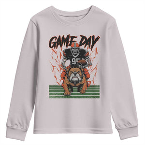 Funny Skeleton Playing Football Youth Sweatshirt Game Day Gift TS12 Ice Gray Print Your Wear
