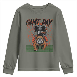 Funny Skeleton Playing Football Youth Sweatshirt Game Day Gift TS12 Military Green Print Your Wear