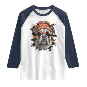 Bulldog Football Spirit Raglan Shirt Game Day Dog Lover Gift TS12 White Navy Print Your Wear