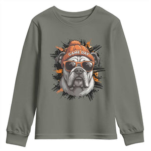 Bulldog Football Spirit Youth Sweatshirt Game Day Dog Lover Gift TS12 Military Green Print Your Wear