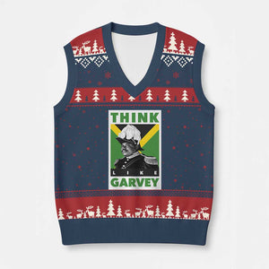 Pan Africanism Think Like Garvey V-Neck Knit Sweater Vest Marcus Garvey Jamaica Flag TS12 Navy Red Print Your Wear