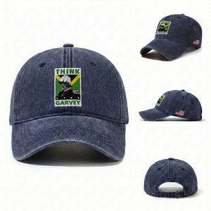Pan Africanism Think Like Garvey Washed Cotton Baseball Cap Marcus Garvey Jamaica Flag TS12 Washed Cap Universal Fit Navy Print Your Wear