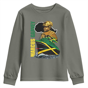 Marcus Garvey Jamaica Pride Youth Sweatshirt One God One Aim One Destiny TS12 Military Green Print Your Wear