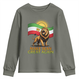 Patriotic Iranian Pride Gift Youth Sweatshirt Make Iran Great Again TS12 Military Green Print Your Wear