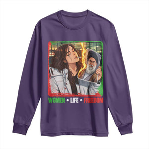 Woman Life Freedom Long Sleeve Shirt Free Iran Movement Gift For Iranian Women TS12 Purple Print Your Wear