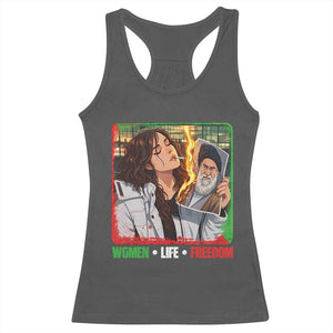 Woman Life Freedom Racerback Tank Top Free Iran Movement Gift For Iranian Women TS12 Dark Heather Print Your Wear
