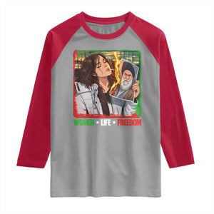 Woman Life Freedom Raglan Shirt Free Iran Movement Gift For Iranian Women TS12 Sport Gray Red Print Your Wear