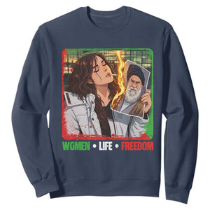 Woman Life Freedom Sweatshirt Free Iran Movement Gift For Iranian Women TS12 Navy Print Your Wear