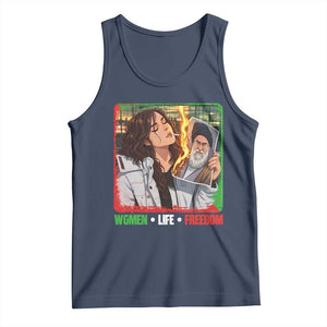 Woman Life Freedom Tank Top Free Iran Movement Gift For Iranian Women TS12 Navy Print Your Wear