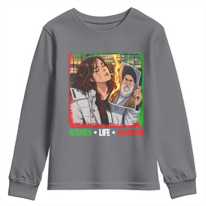 Woman Life Freedom Youth Sweatshirt Free Iran Movement Gift For Iranian Women TS12 Charcoal Print Your Wear