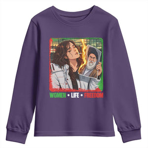 Woman Life Freedom Youth Sweatshirt Free Iran Movement Gift For Iranian Women TS12 Purple Print Your Wear