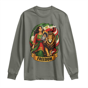 Woman Life Freedom Long Sleeve Shirt Iranian Women Resistance Pride TS12 Military Green Print Your Wear