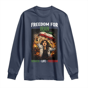 Iran Womens Protest Long Sleeve Shirt Freedom For Iran Resistance Movement TS12 Navy Print Your Wear