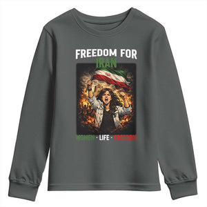 Iran Womens Protest Youth Sweatshirt Freedom For Iran Resistance Movement TS12 Dark Heather Print Your Wear