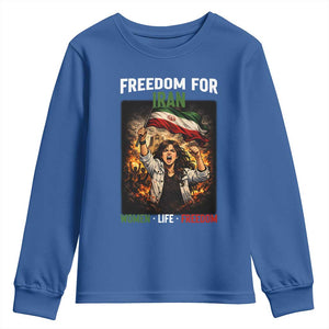 Iran Womens Protest Youth Sweatshirt Freedom For Iran Resistance Movement TS12 Royal Blue Print Your Wear