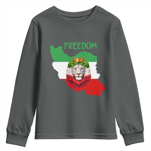 Freedom Iran Youth Sweatshirt Patriotic Persian Lion Resistance Movement Gift TS12 Dark Heather Print Your Wear