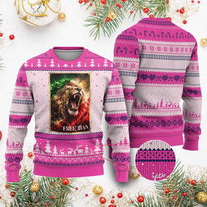 Free Iran Lion Ugly Christmas Sweater Freedom Resistance Solidarity Movement Gift TS12 Hot Pink Print Your Wear