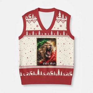 Free Iran Lion V-Neck Knit Sweater Vest Freedom Resistance Solidarity Movement Gift TS12 Beige Red Print Your Wear