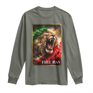 Free Iran Lion Long Sleeve Shirt Freedom Resistance Solidarity Movement Gift TS12 Military Green Print Your Wear