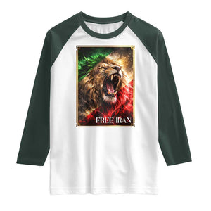 Free Iran Lion Raglan Shirt Freedom Resistance Solidarity Movement Gift TS12 White Dark Forest Green Print Your Wear