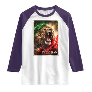 Free Iran Lion Raglan Shirt Freedom Resistance Solidarity Movement Gift TS12 White Purple Print Your Wear