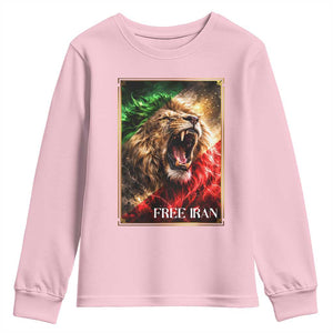 Free Iran Lion Youth Sweatshirt Freedom Resistance Solidarity Movement Gift TS12 Light Pink Print Your Wear