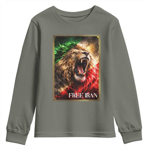 Free Iran Lion Youth Sweatshirt Freedom Resistance Solidarity Movement Gift TS12 Military Green Print Your Wear