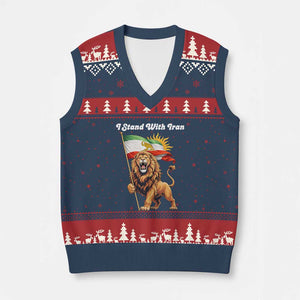 I Stand With Iran V-Neck Knit Sweater Vest Freedom Lion Patriotic Resistance Gift TS12 Navy Red Print Your Wear