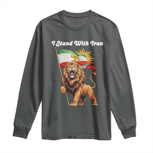 I Stand With Iran Long Sleeve Shirt Freedom Lion Patriotic Resistance Gift TS12 Dark Heather Print Your Wear