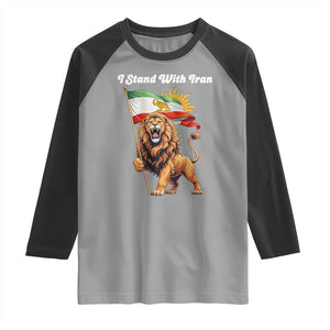 I Stand With Iran Raglan Shirt Freedom Lion Patriotic Resistance Gift TS12 Sport Gray Black Print Your Wear