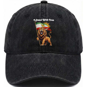 I Stand With Iran Washed Cotton Baseball Cap Freedom Lion Patriotic Resistance Gift TS12 Print Your Wear