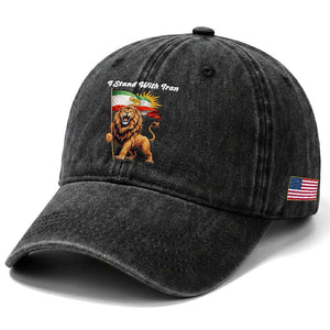 I Stand With Iran Washed Cotton Baseball Cap Freedom Lion Patriotic Resistance Gift TS12 Print Your Wear