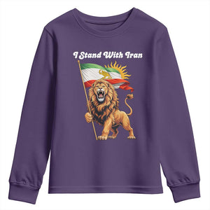 I Stand With Iran Youth Sweatshirt Freedom Lion Patriotic Resistance Gift TS12 Purple Print Your Wear