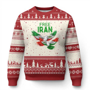 Iranian Flag Peace Doves Ugly Christmas Sweater Free Iran Freedom Statement Gift TS12 Beige Red Print Your Wear