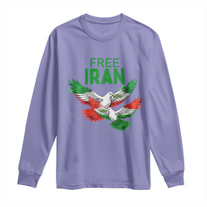 Iranian Flag Peace Doves Long Sleeve Shirt Free Iran Freedom Statement Gift TS12 Violet Print Your Wear