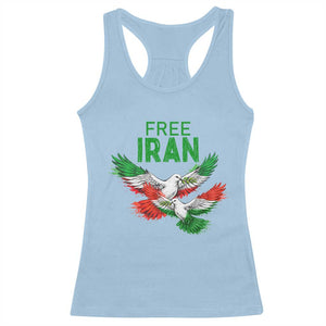 Iranian Flag Peace Doves Racerback Tank Top Free Iran Freedom Statement Gift TS12 Light Blue Print Your Wear