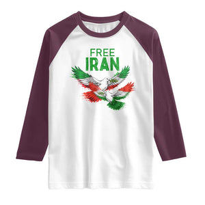 Iranian Flag Peace Doves Raglan Shirt Free Iran Freedom Statement Gift TS12 White Maroon Print Your Wear