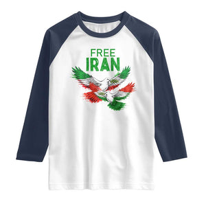 Iranian Flag Peace Doves Raglan Shirt Free Iran Freedom Statement Gift TS12 White Navy Print Your Wear