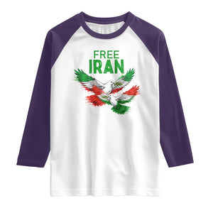 Iranian Flag Peace Doves Raglan Shirt Free Iran Freedom Statement Gift TS12 White Purple Print Your Wear